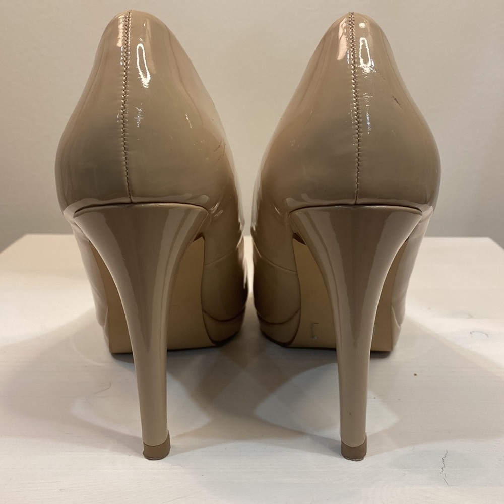 Shiny Nude Peep Toe Heels - Picture 9 of 15